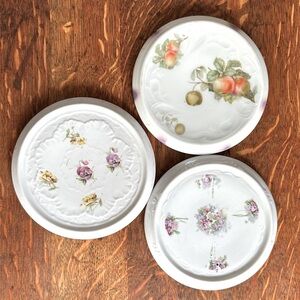 Antique German porcelain tea trivet trio approximately 6.25" feminine kitchen
